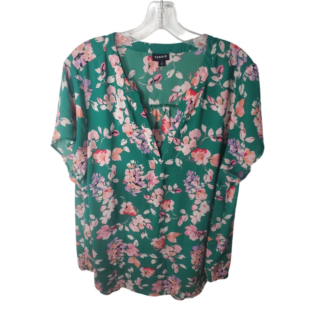 Torrid Green Floral Ruffle Sleeve Blouse, 2X